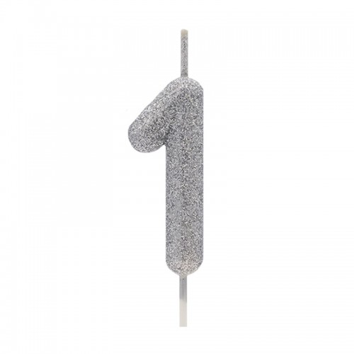 Vela Número 1 Prateado Glitter